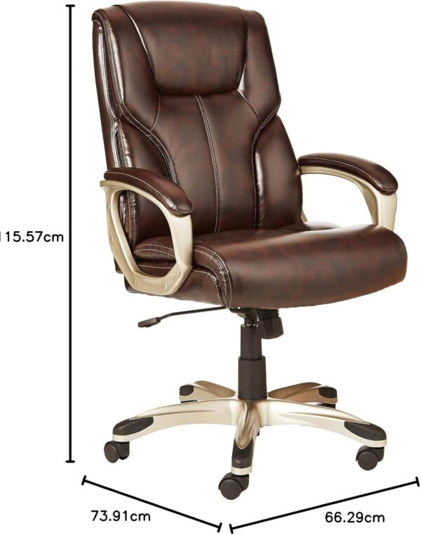 Amazon Basics Executive High Back Office Desk Chair, Adjustable Height, Tilt, Swivel, One Size, Brown/Gold