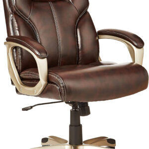Amazon Basics Executive High Back Office Desk Chair, Adjustable Height, Tilt, Swivel, One Size, Brown/Gold