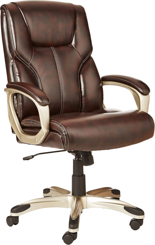 Amazon Basics Executive High Back Office Desk Chair, Adjustable Height, Tilt, Swivel, One Size, Brown/Gold