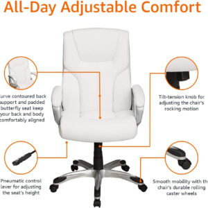 Amazon Basics Executive High Back Office Desk Chair, Adjustable Height, Tilt, Swivel, One Size, Brown/Gold