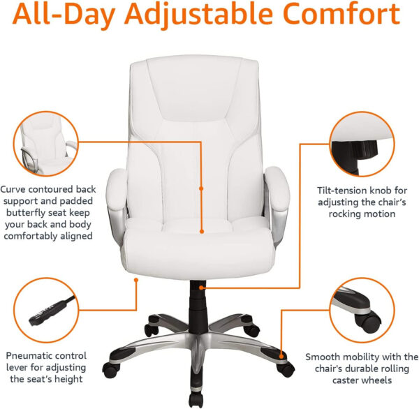 Amazon Basics Executive High Back Office Desk Chair, Adjustable Height, Tilt, Swivel, One Size, Brown/Gold
