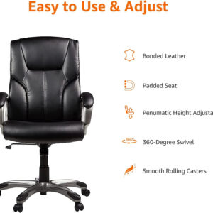 Amazon Basics Executive High Back Office Desk Chair, Adjustable Height, Tilt, Swivel, One Size, Brown/Gold