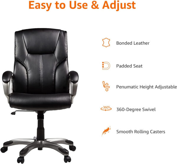 Amazon Basics Executive High Back Office Desk Chair, Adjustable Height, Tilt, Swivel, One Size, Brown/Gold