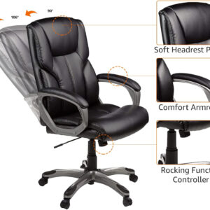 Amazon Basics Executive High Back Office Desk Chair, Adjustable Height, Tilt, Swivel, One Size, Brown/Gold