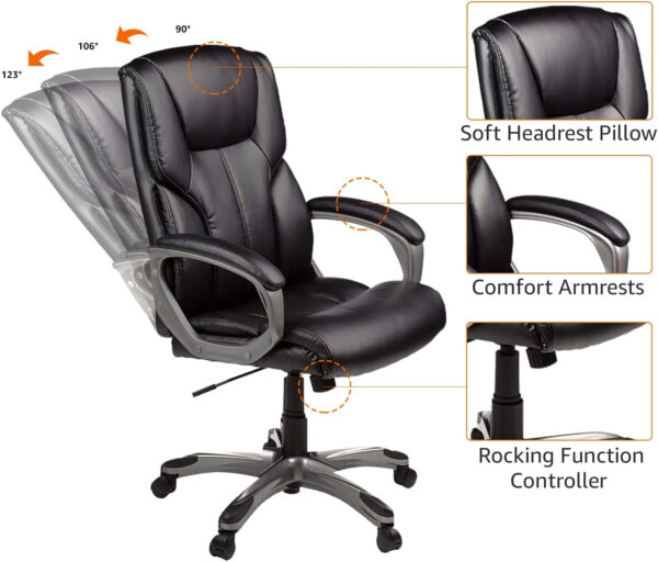 Amazon Basics Executive High Back Office Desk Chair, Adjustable Height, Tilt, Swivel, One Size, Brown/Gold