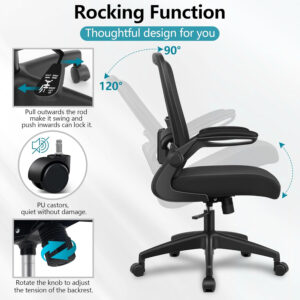 FelixKing Office Chair, Ergonomic Desk Chair Breathable Mesh Chairs with Adjustable High Back Lumbar Support Flip-up Armrests, Executive Swivel Comfy Task Computer Chairs for Home Office Black