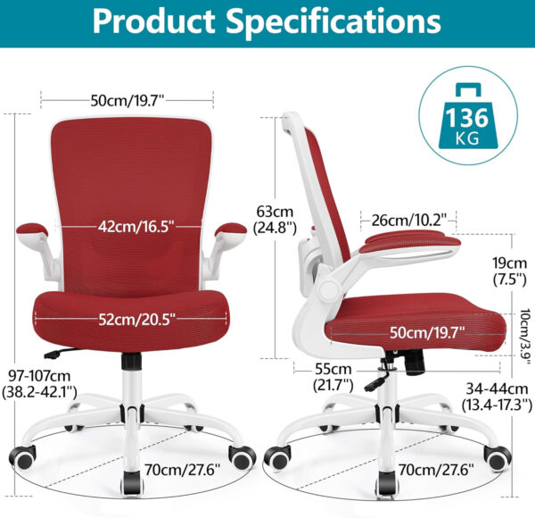 FelixKing Office Chair, Ergonomic Desk Chair Breathable Mesh Chairs with Adjustable High Back Lumbar Support Flip-up Armrests, Executive Swivel Comfy Task Computer Chairs for Home Office Black