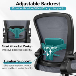 FelixKing Office Chair, Ergonomic Desk Chair Breathable Mesh Chairs with Adjustable High Back Lumbar Support Flip-up Armrests, Executive Swivel Comfy Task Computer Chairs for Home Office Black