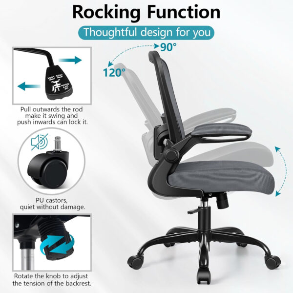 FelixKing Office Chair, Ergonomic Desk Chair Breathable Mesh Chairs with Adjustable High Back Lumbar Support Flip-up Armrests, Executive Swivel Comfy Task Computer Chairs for Home Office Black