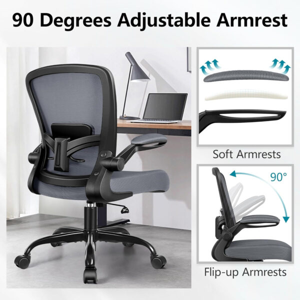 FelixKing Office Chair, Ergonomic Desk Chair Breathable Mesh Chairs with Adjustable High Back Lumbar Support Flip-up Armrests, Executive Swivel Comfy Task Computer Chairs for Home Office Black