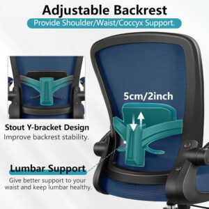 FelixKing Office Chair, Ergonomic Desk Chair Breathable Mesh Chairs with Adjustable High Back Lumbar Support Flip-up Armrests, Executive Swivel Comfy Task Computer Chairs for Home Office Black