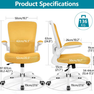 FelixKing Office Chair, Ergonomic Desk Chair Breathable Mesh Chairs with Adjustable High Back Lumbar Support Flip-up Armrests, Executive Swivel Comfy Task Computer Chairs for Home Office Black