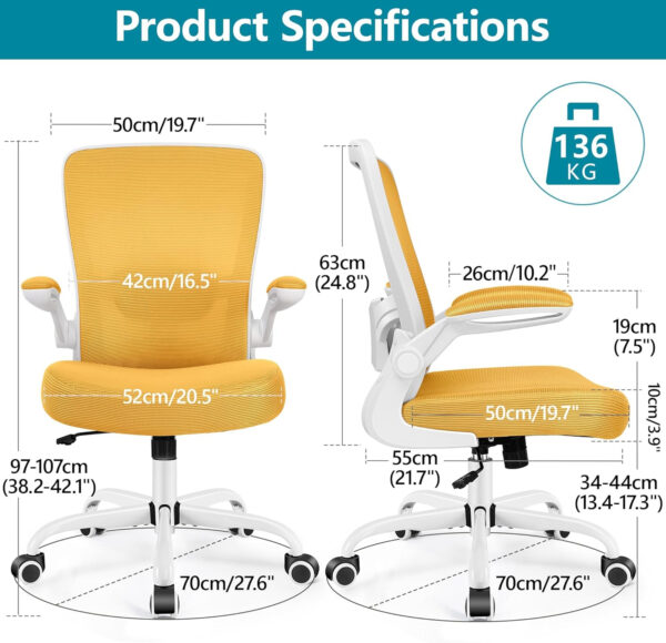 FelixKing Office Chair, Ergonomic Desk Chair Breathable Mesh Chairs with Adjustable High Back Lumbar Support Flip-up Armrests, Executive Swivel Comfy Task Computer Chairs for Home Office Black