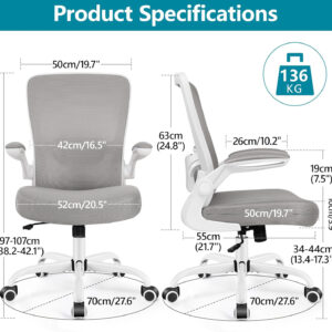 FelixKing Office Chair, Ergonomic Desk Chair Breathable Mesh Chairs with Adjustable High Back Lumbar Support Flip-up Armrests, Executive Swivel Comfy Task Computer Chairs for Home Office Black