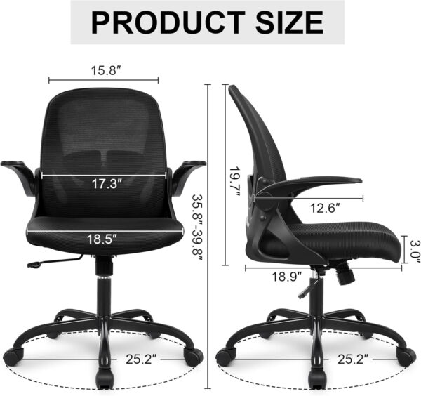 Primy Office Chair Ergonomic Desk Chair with Flip up Armrests Swivel Breathable Desk Mesh Computer Chair with Adjustable Lumbar Support and Height for Conference Room (Black)