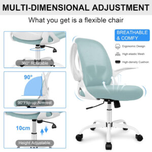 Primy Office Chair Ergonomic Desk Chair with Flip up Armrests Swivel Breathable Desk Mesh Computer Chair with Adjustable Lumbar Support and Height for Conference Room (Black)