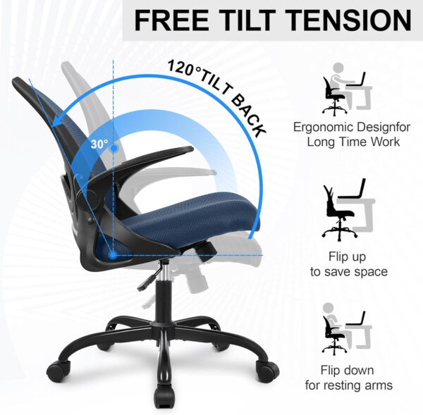 Primy Office Chair Ergonomic Desk Chair with Flip up Armrests Swivel Breathable Desk Mesh Computer Chair with Adjustable Lumbar Support and Height for Conference Room (Black)