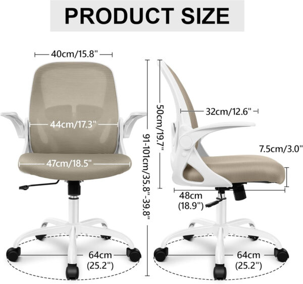 Primy Office Chair Ergonomic Desk Chair with Flip up Armrests Swivel Breathable Desk Mesh Computer Chair with Adjustable Lumbar Support and Height for Conference Room (Black)