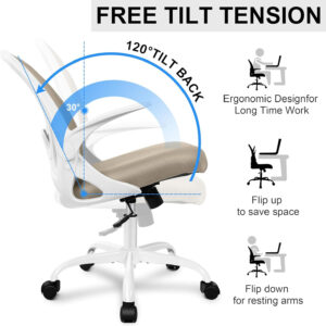 Primy Office Chair Ergonomic Desk Chair with Flip up Armrests Swivel Breathable Desk Mesh Computer Chair with Adjustable Lumbar Support and Height for Conference Room (Black)
