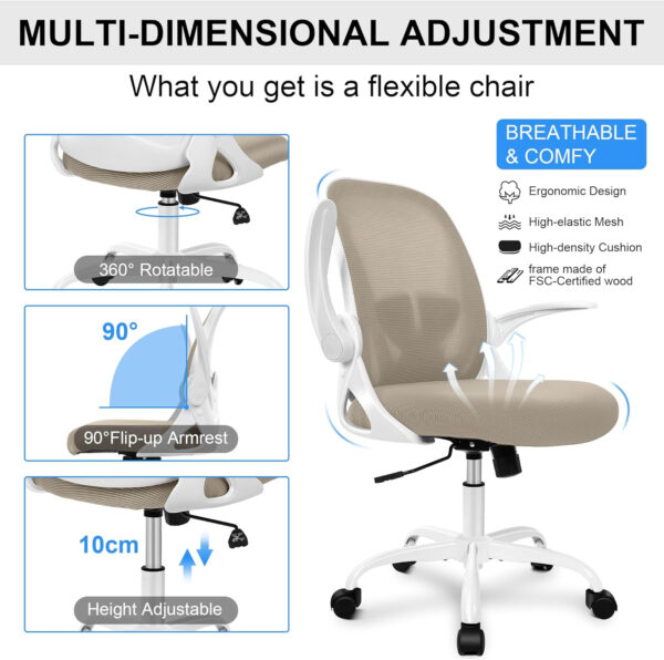 Primy Office Chair Ergonomic Desk Chair with Flip up Armrests Swivel Breathable Desk Mesh Computer Chair with Adjustable Lumbar Support and Height for Conference Room (Black)