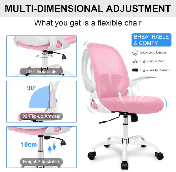 Primy Office Chair Ergonomic Desk Chair with Flip up Armrests Swivel Breathable Desk Mesh Computer Chair with Adjustable Lumbar Support and Height for Conference Room (Black)