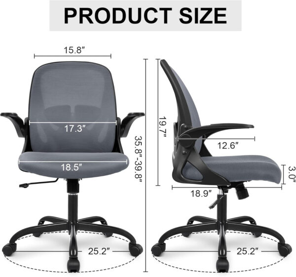 Primy Office Chair Ergonomic Desk Chair with Flip up Armrests Swivel Breathable Desk Mesh Computer Chair with Adjustable Lumbar Support and Height for Conference Room (Black)