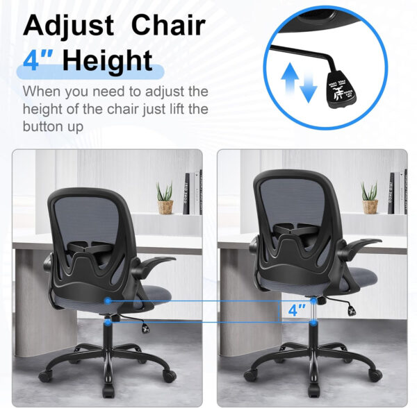 Primy Office Chair Ergonomic Desk Chair with Flip up Armrests Swivel Breathable Desk Mesh Computer Chair with Adjustable Lumbar Support and Height for Conference Room (Black)