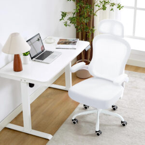 Ergonomic Office Chair,Ultra Thick Office Desk Chair with Adjustable Lumbar Support and Headrest,Spring Cushion,Rocking Function,Flip-up arms,Mesh Computer Chair for Home Office,White