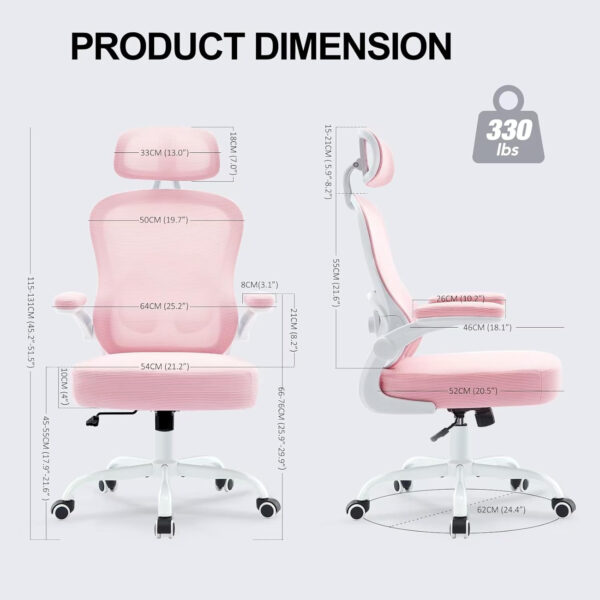 Ergonomic Office Chair,Ultra Thick Office Desk Chair with Adjustable Lumbar Support and Headrest,Spring Cushion,Rocking Function,Flip-up arms,Mesh Computer Chair for Home Office,White