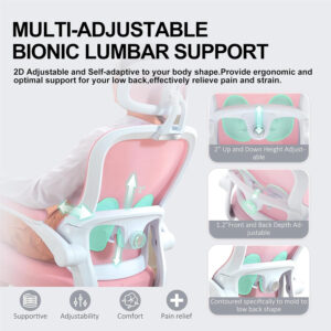 Ergonomic Office Chair,Ultra Thick Office Desk Chair with Adjustable Lumbar Support and Headrest,Spring Cushion,Rocking Function,Flip-up arms,Mesh Computer Chair for Home Office,White