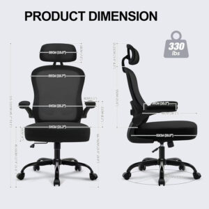 Ergonomic Office Chair,Ultra Thick Office Desk Chair with Adjustable Lumbar Support and Headrest,Spring Cushion,Rocking Function,Flip-up arms,Mesh Computer Chair for Home Office,White