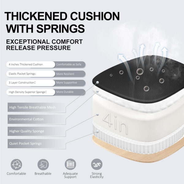 Ergonomic Office Chair,Ultra Thick Office Desk Chair with Adjustable Lumbar Support and Headrest,Spring Cushion,Rocking Function,Flip-up arms,Mesh Computer Chair for Home Office,White