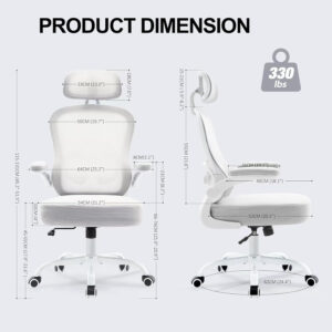 Ergonomic Office Chair,Ultra Thick Office Desk Chair with Adjustable Lumbar Support and Headrest,Spring Cushion,Rocking Function,Flip-up arms,Mesh Computer Chair for Home Office,White