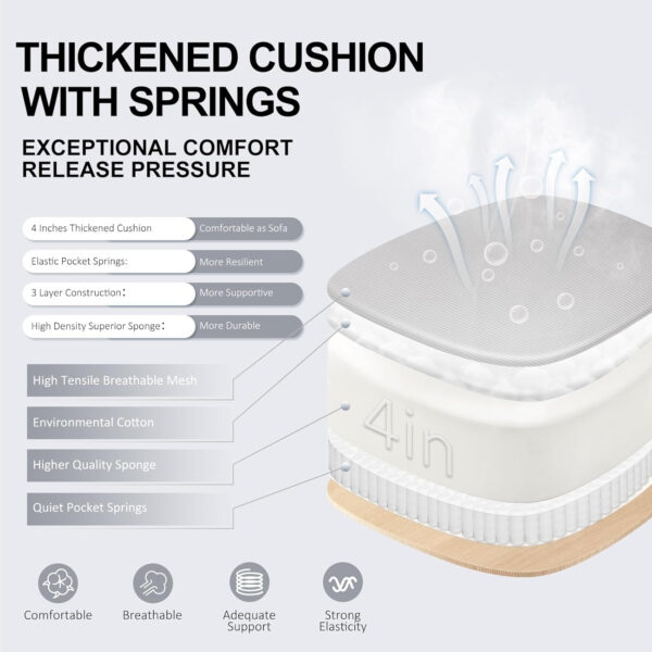 Ergonomic Office Chair,Ultra Thick Office Desk Chair with Adjustable Lumbar Support and Headrest,Spring Cushion,Rocking Function,Flip-up arms,Mesh Computer Chair for Home Office,White