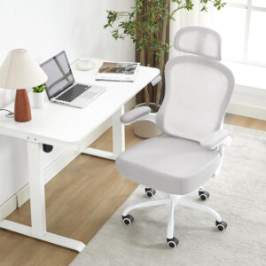 Ergonomic Office Chair,Ultra Thick Office Desk Chair with Adjustable Lumbar Support and Headrest,Spring Cushion,Rocking Function,Flip-up arms,Mesh Computer Chair for Home Office,White