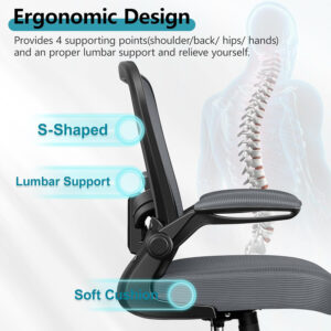 FelixKing Office Chair, Ergonomic Desk Chair Breathable Mesh Chairs with Adjustable High Back Lumbar Support Flip-up Armrests, Executive Swivel Comfy Task Computer Chairs for Home Office Black