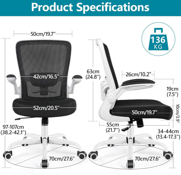 FelixKing Office Chair, Ergonomic Desk Chair Breathable Mesh Chairs with Adjustable High Back Lumbar Support Flip-up Armrests, Executive Swivel Comfy Task Computer Chairs for Home Office Black