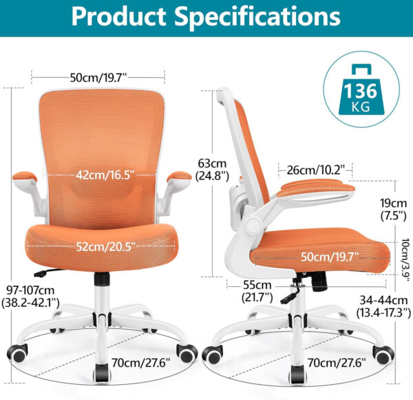 FelixKing Office Chair, Ergonomic Desk Chair Breathable Mesh Chairs with Adjustable High Back Lumbar Support Flip-up Armrests, Executive Swivel Comfy Task Computer Chairs for Home Office Black
