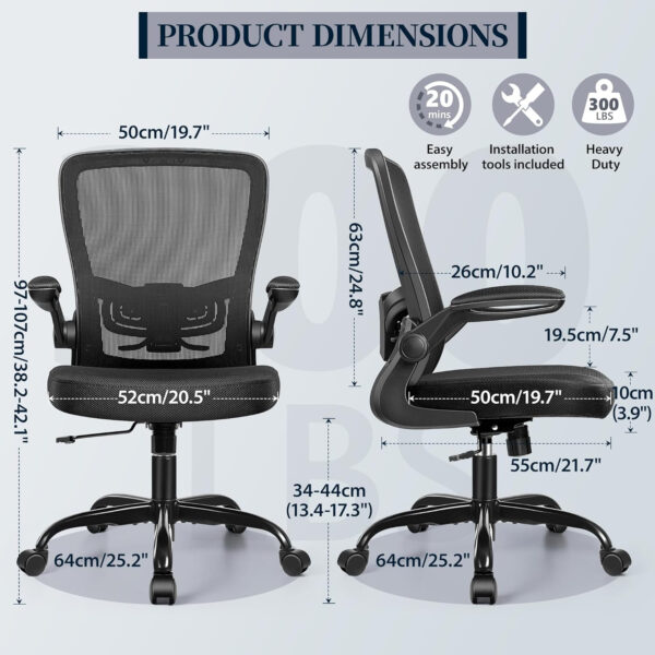 FelixKing Office Chair, Ergonomic Desk Chair with Adjustable Height and Lumbar Support Swivel Lumbar Support Desk Computer Chair with Flip up Armrests for Conference Room (Black)