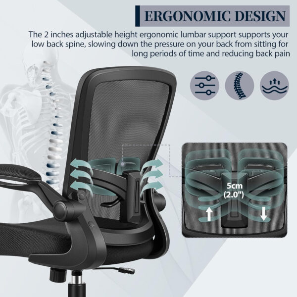 FelixKing Office Chair, Ergonomic Desk Chair with Adjustable Height and Lumbar Support Swivel Lumbar Support Desk Computer Chair with Flip up Armrests for Conference Room (Black)
