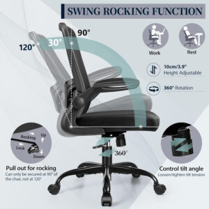 FelixKing Office Chair, Ergonomic Desk Chair with Adjustable Height and Lumbar Support Swivel Lumbar Support Desk Computer Chair with Flip up Armrests for Conference Room (Black)