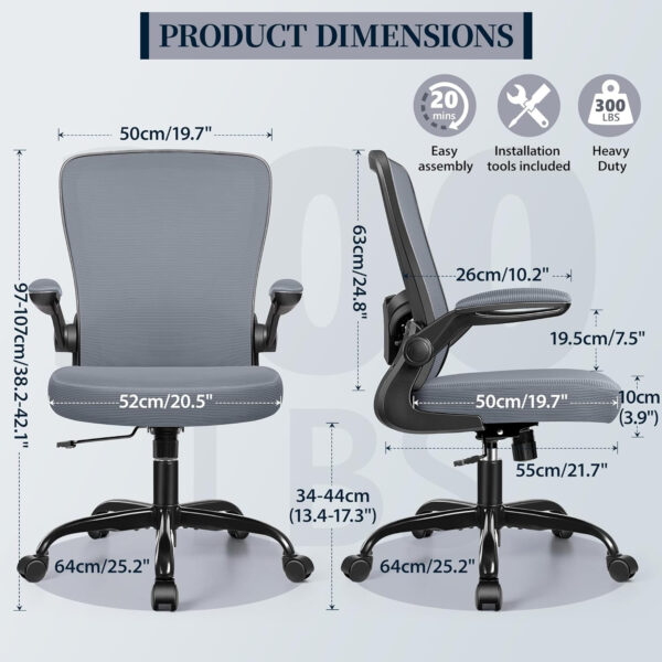 FelixKing Office Chair, Ergonomic Desk Chair with Adjustable Height and Lumbar Support Swivel Lumbar Support Desk Computer Chair with Flip up Armrests for Conference Room (Black)