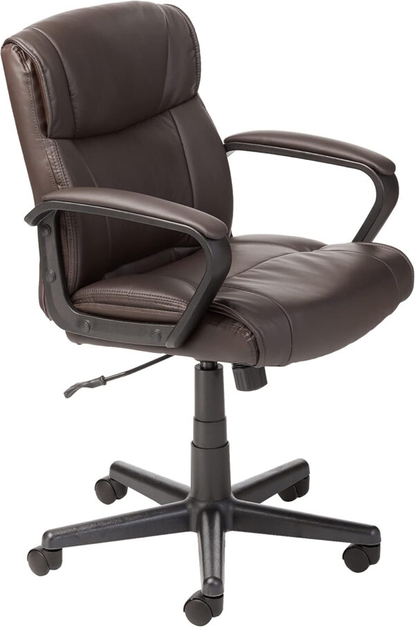 Amazon Basics Office Computer Task Desk Chair with Padded Armrests, Mid-Back, Adjustable, 360 Swivel, Rolling, 275 Pound Capacity, 24"D x 24.2"W x 34.8"H, BIFMA Certified, Dark Brown Faux Leather