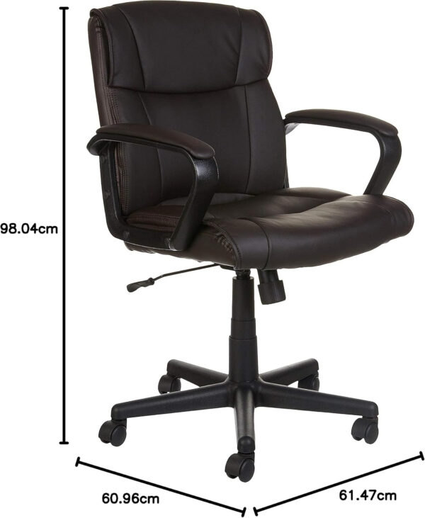 Amazon Basics Office Computer Task Desk Chair with Padded Armrests, Mid-Back, Adjustable, 360 Swivel, Rolling, 275 Pound Capacity, 24"D x 24.2"W x 34.8"H, BIFMA Certified, Dark Brown Faux Leather