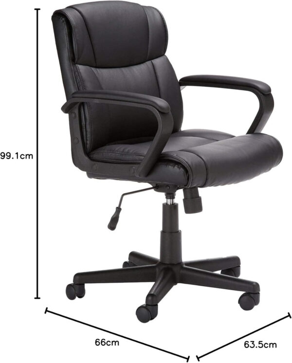 Amazon Basics Office Computer Task Desk Chair with Padded Armrests, Mid-Back, Adjustable, 360 Swivel, Rolling, 275 Pound Capacity, 24"D x 24.2"W x 34.8"H, BIFMA Certified, Dark Brown Faux Leather