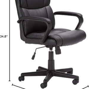 Amazon Basics Office Computer Task Desk Chair with Padded Armrests, Mid-Back, Adjustable, 360 Swivel, Rolling, 275 Pound Capacity, 24"D x 24.2"W x 34.8"H, BIFMA Certified, Dark Brown Faux Leather