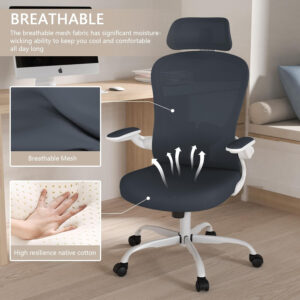 Office Chair, High Back Ergonomic Desk Chair, Breathable Mesh Desk Chair with Adjustable Lumbar Support and Headrest, Swivel Task Chair with flip-up Armrests, Executive Chair for Home Office