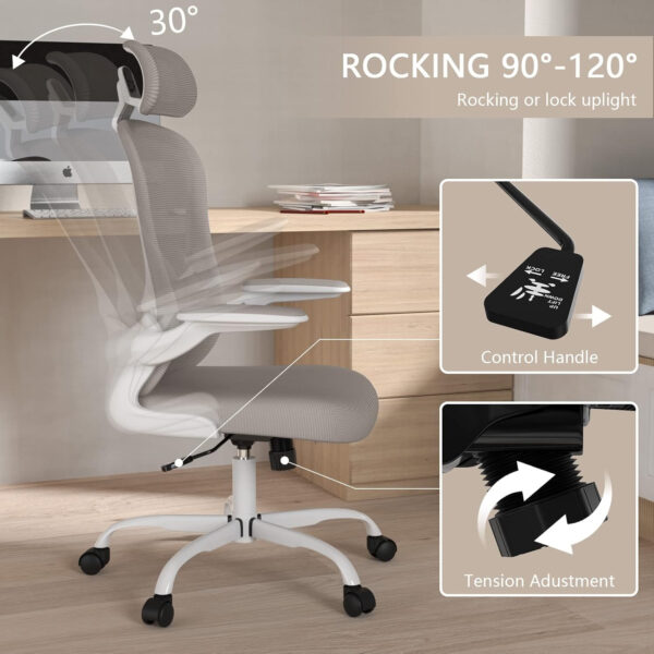 Office Chair, High Back Ergonomic Desk Chair, Breathable Mesh Desk Chair with Adjustable Lumbar Support and Headrest, Swivel Task Chair with flip-up Armrests, Executive Chair for Home Office