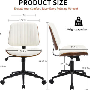 6887417ab11b3a7c63f7c2c3036f3f6e7903b476cdc1b34ec289d.jpg Small Home Office Chair - Armless Mid Back Desk Chair with 360° Swivel and Wheels, PU Upholstered Height Adjustable Modern Walnut Computer Chair for Home, Office Meeting Room - White