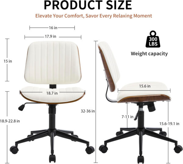 6887417ab11b3a7c63f7c2c3036f3f6e7903b476cdc1b34ec289d.jpg Small Home Office Chair - Armless Mid Back Desk Chair with 360° Swivel and Wheels, PU Upholstered Height Adjustable Modern Walnut Computer Chair for Home, Office Meeting Room - White